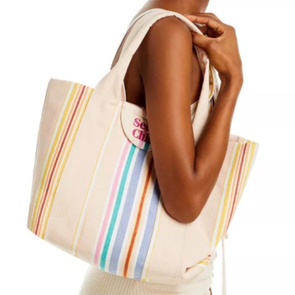 See by Chloé Laetizia Striped Tote Bag in Smooth Tan MSRP$450 Great Reviews - Picture 6 of 13